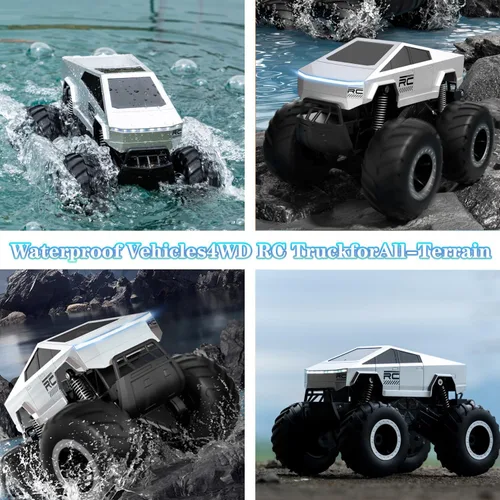 Vista 3 de Auto de control remoto impermeable, 1:16 RC Monster Truck Toys, 900mAh 40+ Min Play, 2.4GHz 4WD Off-Road, auto de control remoto anfibio para niños