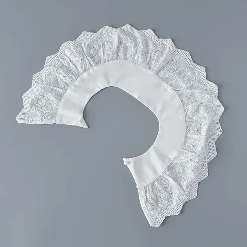 Vista 8 de Gargantilla desmontable plisada blanca vintage con cuello falso de encaje para mujer, vestidos y camisas