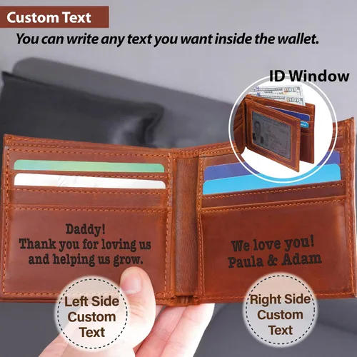 Vista 5 de Billeteras de cuero personalizadas para él, novio, marido, hombre, hijo, billetera plegable grabada para hombres, billeteras, regalo de hombre