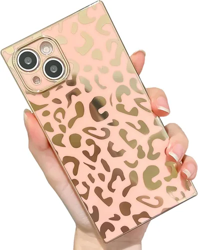 Vista 25 de Elegante Compatible con iPhone 12 Funda de Borde Rectangular, Lindo Patrón de Leopardo de Lujo Funda con Plateado Protector de Cámara TPU Suave A