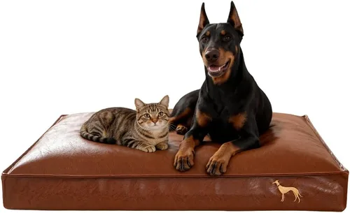 Vista 14 de SOMAHE Cama ortopédica para perro, piel sintética impermeable, funda extraíble lavable, antideslizante, resistente a las masticaciones, plumón
