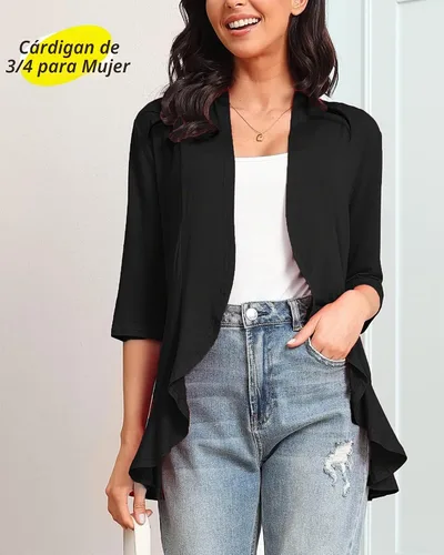 Vista 4 de Argstar Cárdigan de manga 3/4 para mujer (S-3XL), casual, ligero Negro