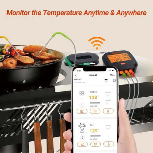 Vista 5 de INKBIRD Termómetro WiFi para Carne para Asar, Termómetro BBQ Recargable de Rango Ilimitado con Calibración de APP, Gráfico de Temperatura