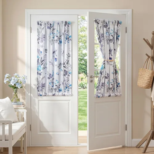 Vista 18 de MYSKY HOME Cortinas florales para puerta francesa de 40 pulgadas de largo, juego de 2 cortinas opacas de privacidad con bolsillo para barra A-verde