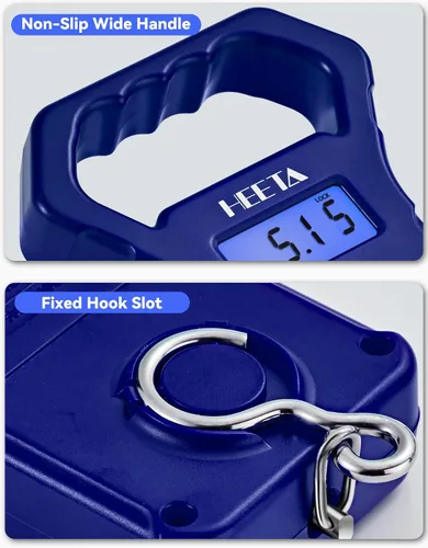 Vista 5 de HEETA Báscula de pescado, báscula digital portátil de pesca colgante de 110 libras / 110.2 lbs con pantalla LCD retroiluminada, báscula de equipaje
