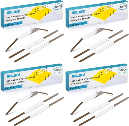 Vista 7 de IMLIKE - 100 sujetadores de papel autoadhesivos de punta, capacidad de 2 pulgadas, base de 2.75 pulgadas para carpetas de papel o archivos, marrón