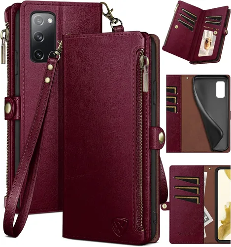 Vista 13 de XcaseBar Funda tipo cartera para Samsung Galaxy S20 FE con cremallera y tarjetero de crédito [bloqueo RFID], funda de piel sintética con tapa