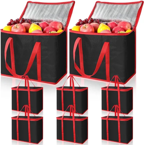 Vista 13 de Kenning 8 piezas de bolsas de compra grandes aisladas reutilizables con cremallera resistente y asas, bolsas de transporte enfriadoras plegables