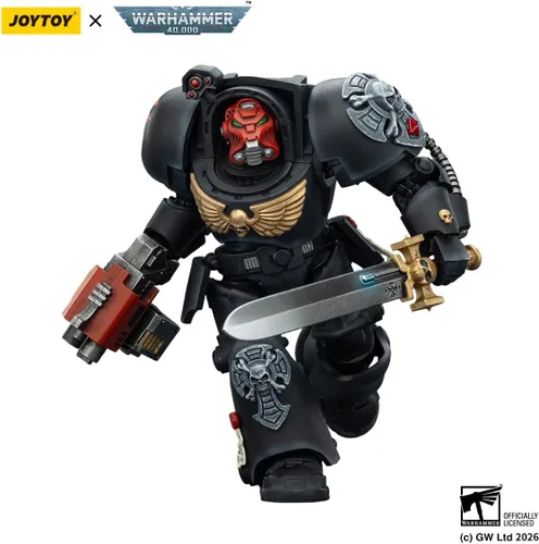 Vista 4 de JOYTOY Black Templars Warhammer 40k 1/18 Figura de acción Black Templars Terminator 1 con espada de poder y bolter de tormenta, regalos