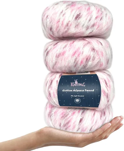 Vista 18 de Hilo de alpaca Tweed de algodón para ganchillo, paquete de 4 (588 yardas/7.05 oz), patrones libres, hilo de tweed para tejer, peso de peinado ligero