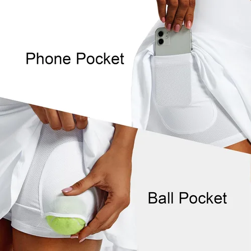 Vista 3 de Falda de tenis plisada de cintura alta para mujer, ligera, atlética, con pantalones cortos de golf con 4 bolsillos