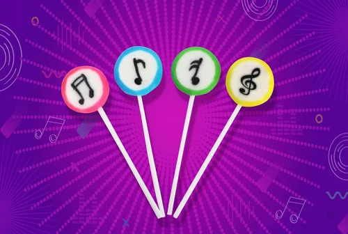 Vista 5 de Paletas de caramelo con música - 24 piruletas envasadas individualmente - Regalos con tema de música - Dulces Tik Tok - Favores de fiesta de música