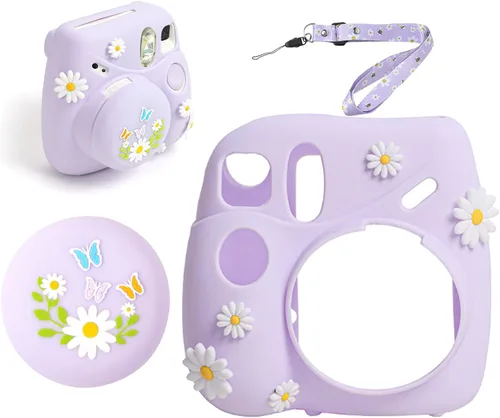 Vista 9 de Funda de silicona para Fujifilm Instax Mini 7+7 Plus piel de cámara instantánea, funda protectora con correa de hombro ajustable