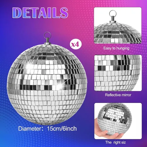 Vista 3 de CHENGU - Juego de 4 bolas grandes de discoteca plateadas, decoración