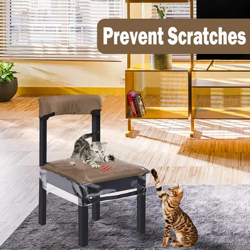 Vista 6 de Paquete de 2 fundas de plástico para sillas, fundas de asiento de plástico para sillas de comedor, resistentes a manchas, agua y gatitos, protector