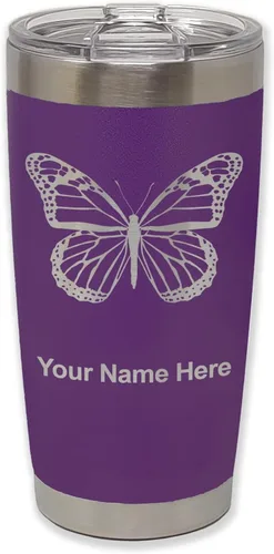 Vista 38 de LaserGram Vaso aislado al vacío de 20 onzas, mariposa monarca, grabado personalizado incluido (negro)