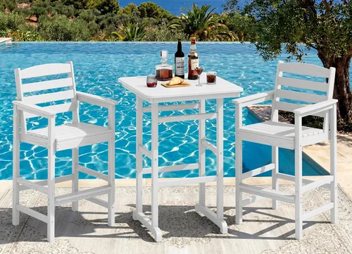 Vista 11 de SERWALL Juego de 3 sillas Adirondack de alta densidad y mesa de bar, Aruba