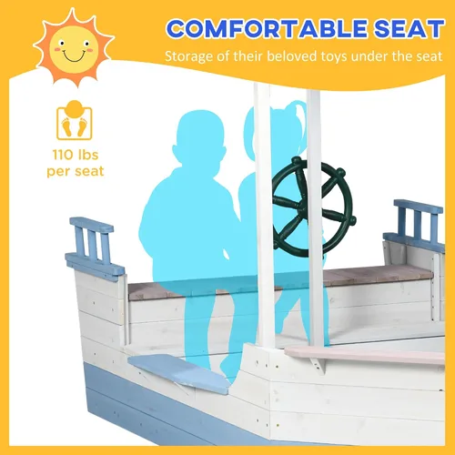 Vista 6 de Outsunny Caja de arena para niños con toldo, cajas de arena de madera con banco para patio trasero, pozo de arena para niños pequeños, 83 x 43