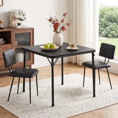 Vista 14 de VECELO Juego de mesa de comedor de 3 piezas, mesa de cocina redonda con 2 sillas tapizadas de terciopelo, diseño de ahorro de espacio para Marrón