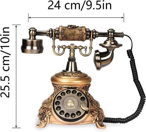 Vista 7 de CERRXIAN Teléfono giratorio de línea fija retro - Teléfono fijo antiguo rotativo, decoración de cobre de imitación de resina para oficina en casa