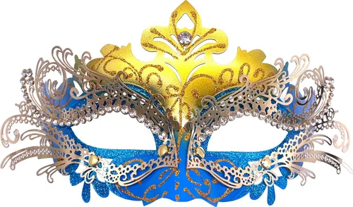Vista 19 de Máscaras de metal para mujeres/hombres, máscara veneciana de Halloween, máscara de Mardi Gras Negro