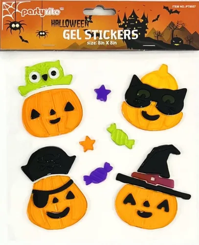 Vista 4 de Adhesivos de gel para ventana de Halloween para truco: calabazas, fantasmas, murciélagos, gato negro, árbol espeluznante, linternas surtidas de Jack