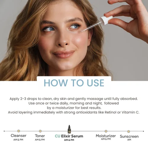 Vista 3 de CU Elixir Serum - Elixir hidratante e hidratante para cuello y cara Fórmula de uso diario para una piel suave y radiante