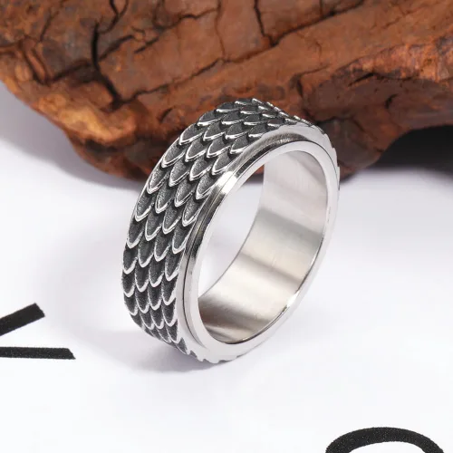 Vista 2 de LYTTMAB Stainless Steel Ring for Men, 8MM Masculine Geometric Ring, Cool Spinner Band Ring Fidget Ring Spinner Ring Anxiety Ring