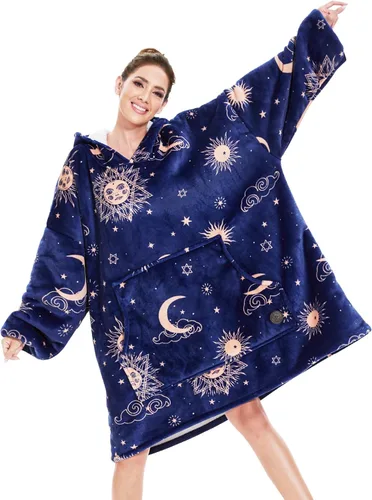 Vista 39 de THREE POODLE - Manta con capucha portátil para mujeres, sudadera con capucha de sherpa de gran tamaño para adultos hombres, mantas con capucha