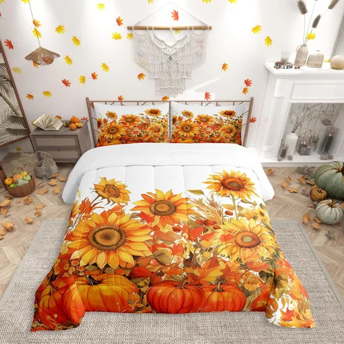 Vista 50 de Erosebridal Juego de edredón individual de pavo de Acción de Gracias, juego de ropa de cama de calabaza con hojas de otoño para niños y adultos