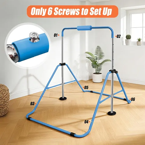 Vista 5 de Triclicks Barra de gimnasia plegable para niños, altura ajustable, barra de entrenamiento junior, barra de entrenamiento horizontal expandible