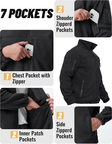 Vista 3 de TACVASEN Chaqueta de forro polar para hombre, chaqueta de invierno con cremallera completa, chaqueta táctica ligera, abrigos de senderismo al aire