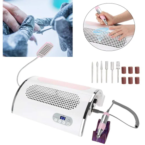 Vista 2 de Aspiradora 3 en 1 para secadora de uñas, dispositivo de curado para manicura + ventilador de extracción de polvo para diseño + luz LED, herramienta