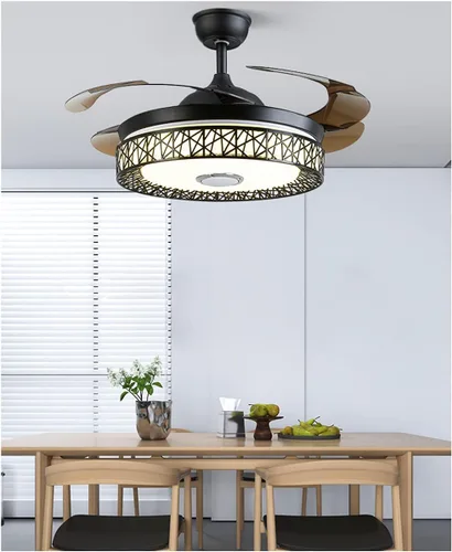 Vista 7 de Fandian Ventilador de techo inteligente moderno de 42 pulgadas con luces, altavoz Bluetooth, accesorios de iluminación, control remoto, cuchillas