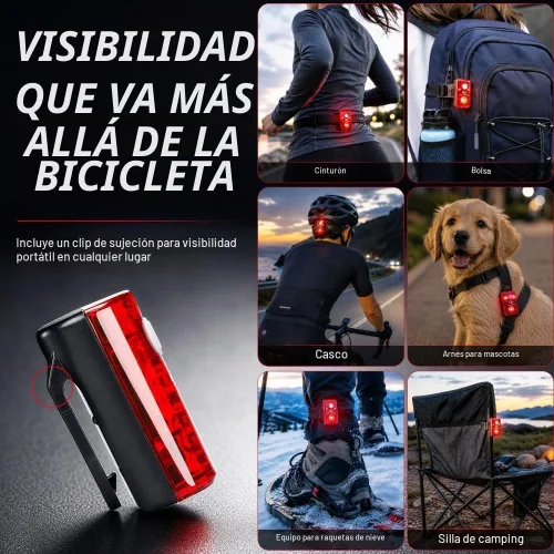 Vista 9 de Luces de bicicleta para montar por la noche, USB recargable Shark 550 Ultra Bright LED Luces de bicicleta delantera y trasera luz trasera