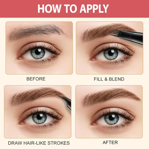 Vista 7 de LAVONE Lápiz de cejas 2 en 1 para mujer con lápiz de cejas microblading de 4 puntas y lápiz de cejas curvado y preciso, lápiz de cejas impermeable