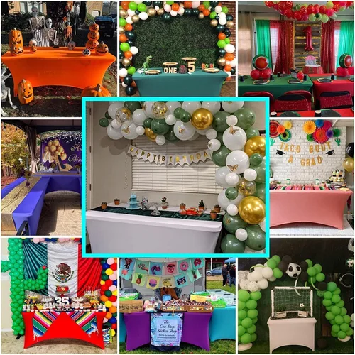 Vista 6 de IVAPUPU Paquete de 2 Manteles de Mesa de 4 Pies Rectangulares Ajustables para Eventos, Cubiertas de Mesa Elásticas Negras Lavables de Spandex