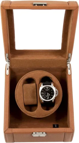 Vista 2 de Piel Auténtica Dos para 2relojes con parte superior de vidrio visualización