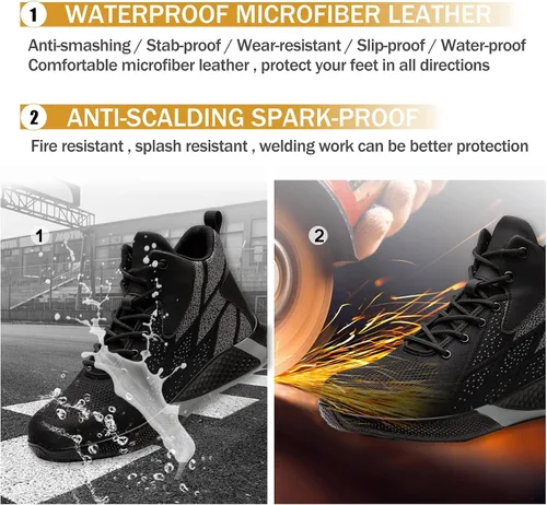 Vista 9 de ARCHINSERT Zapatos de punta de acero para hombres y mujeres, zapatos de seguridad indestructibles, resistentes al deslizamiento, puntera de acero