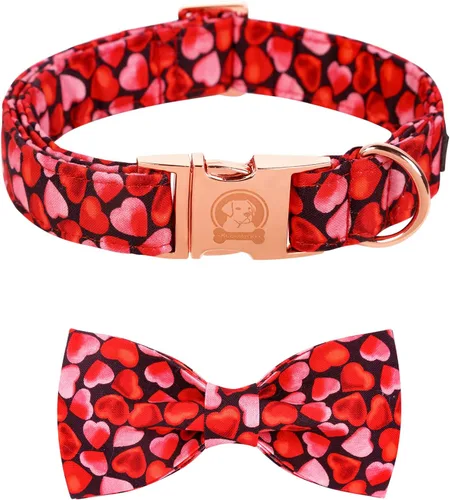 Vista 22 de MR. CHUBBYFACE - Collar de perro de San Valentín con corbatín, lindo collar de perro con corazón azul con hebilla de metal, collar de algodón