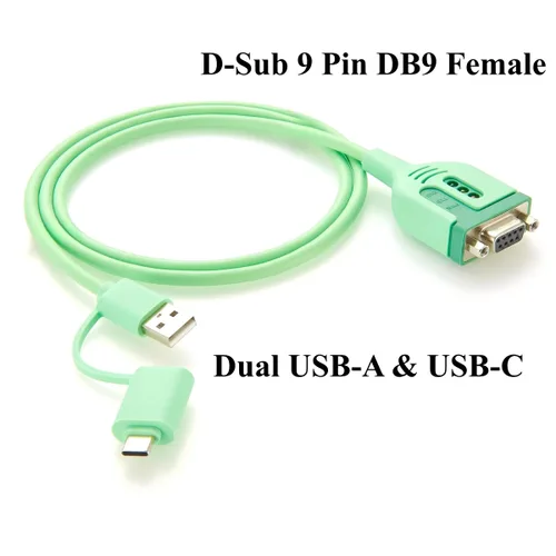 Vista 2 de FTDI Cable adaptador serie USB a RS232 DB9 con chipset FT232RNL Dual USB-A y USB-C a D-Sub 9Pin RS232 COM Cable convertidor para módem, escáner, DB9