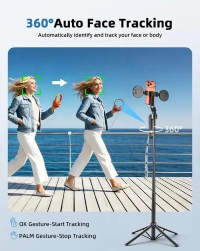 Vista 3 de Trípode para selfie stick de seguimiento automático de cara para iPhone con rotación ligera de 360° que sigue tu movimiento 70.9 pulgadas, trípode