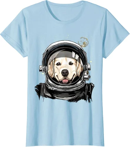 Vista 21 de Camiseta para amantes de los perros de los astronautas del espacio exterior Golden Retriever Lover, Negro