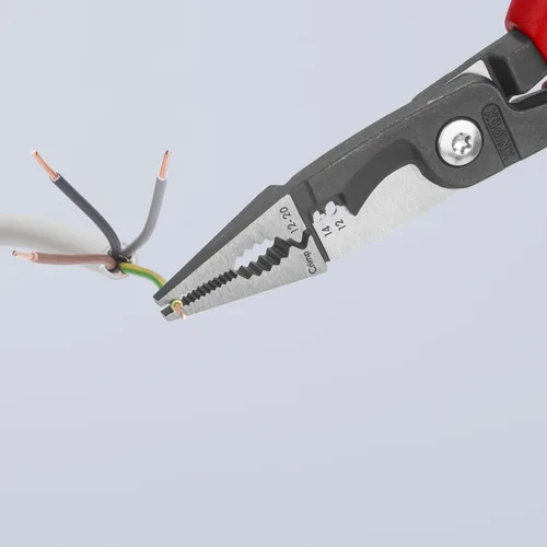 Vista 5 de Knipex Tools 13 82 8, Alicates de instalación eléctrica 6 en 1 con mango de agarre cómodo, Rojo y Azul