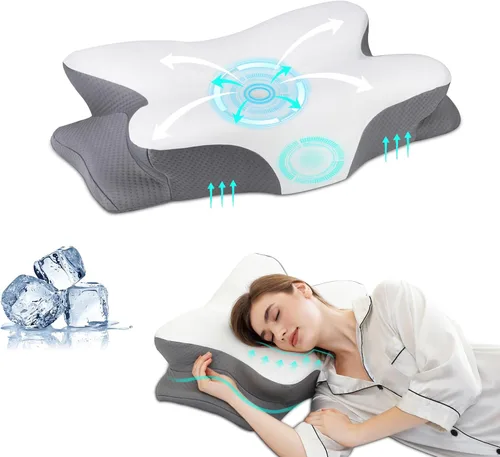 Vista 4 de Almohadas de espuma viscoelástica, almohada ergonómica para aliviar el dolor de cuello, almohada de cama para dormir, almohada cervical para cuello