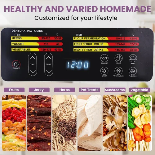 Vista 5 de Deshidratador de alimentos para carne seca, 9 bandejas grandes de acero inoxidable, deshidratador de frutas de 800 W con control remoto