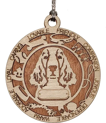 Vista 181 de Adorno de Navidad personalizado para perro Cavalier King Charles Spaniel, redondo de 3 pulgadas, madera cortada con láser de 2 capas, nombre y texto
