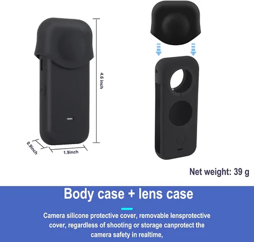 Vista 3 de Accesorios de protección para Insta360 One X2, funda de goma para cámara de acción con kit de cubierta de lente de silicona (negro)