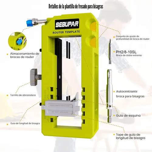Vista 2 de Plantilla para bisagras de puerta, mortajadora de bisagras de puerta, plantilla de router se adapta a bisagras de puerta de 3" a 5" de longitud