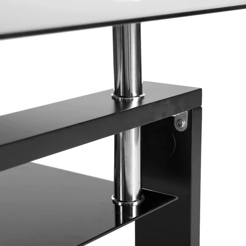 Vista 6 de Mesa auxiliar rectangular de cristal, mesa auxiliar moderna con estante inferior de almacenamiento, mesa auxiliar de té de 2 niveles para sala
